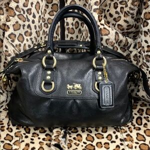 Coach Black Leather Satchel with Gold Accents